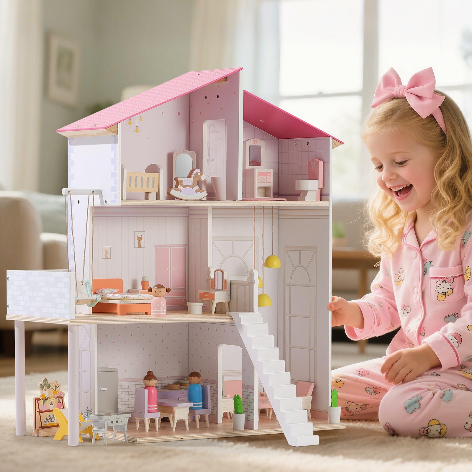 Wooden Modern Family DollHouse-8