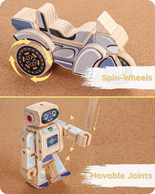 Wooden Robot Assembly Toy Set STEM Kits-4