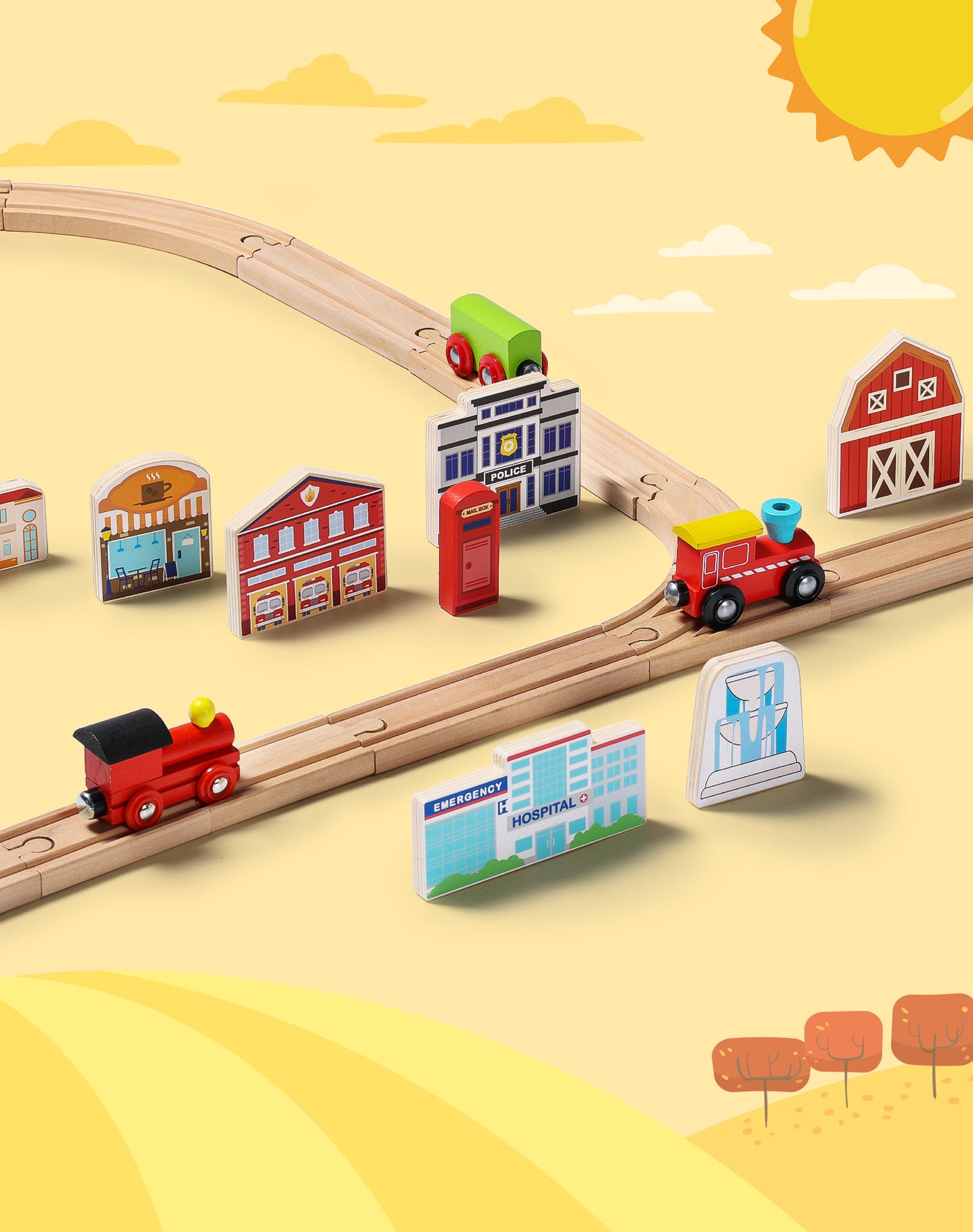 Wooden Train set Accessories with Town Theme-2