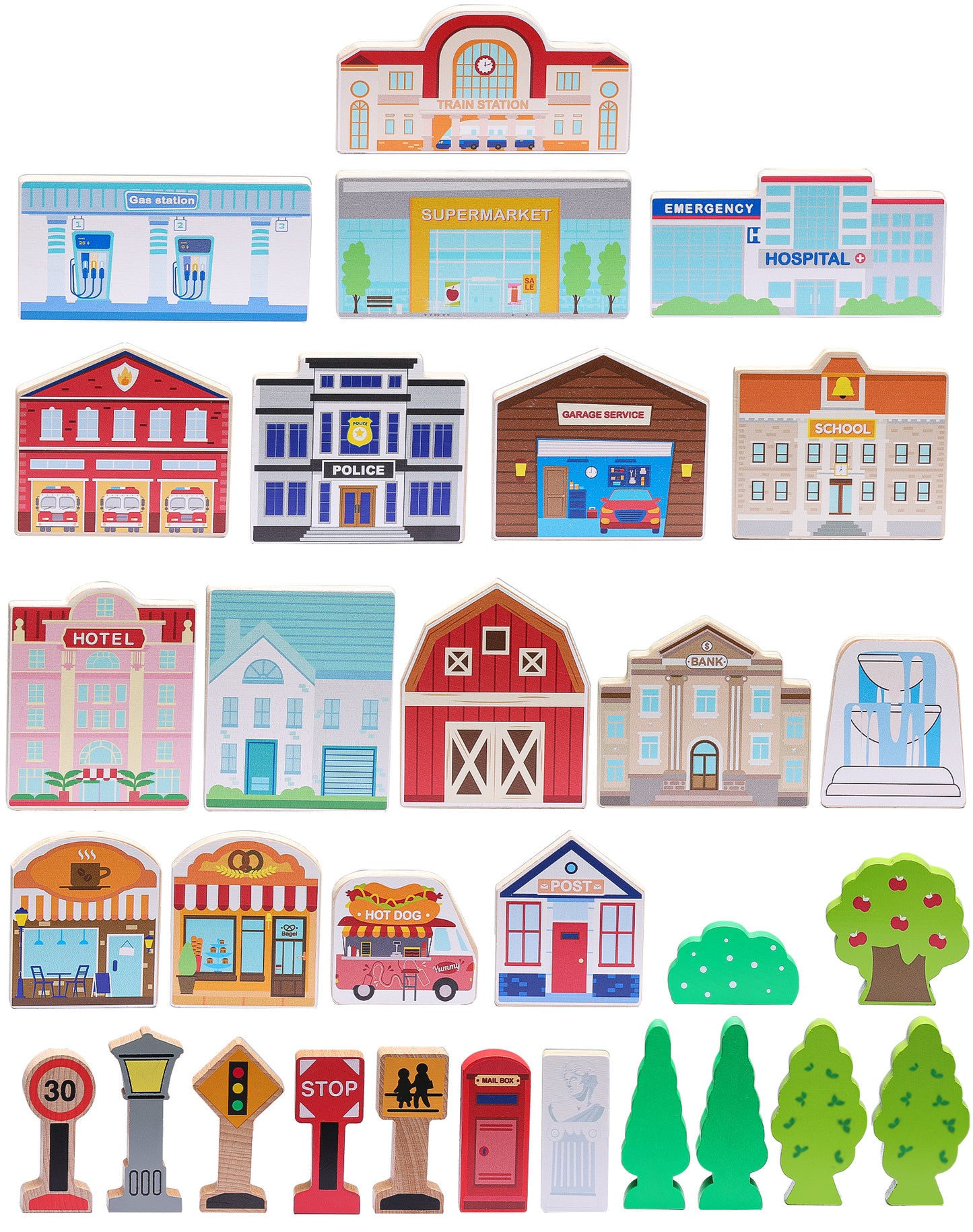 Wooden Train Accessories with Town Theme-4