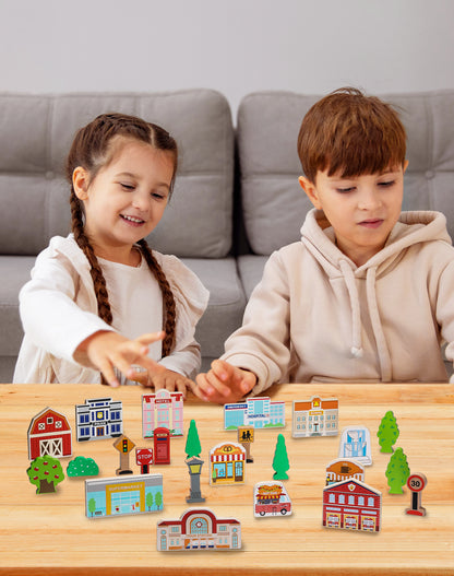 Wooden Train Accessories with Town Theme-5