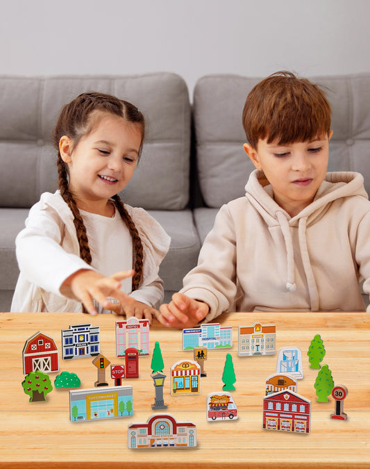 Wooden Train Accessories with Town Theme-5