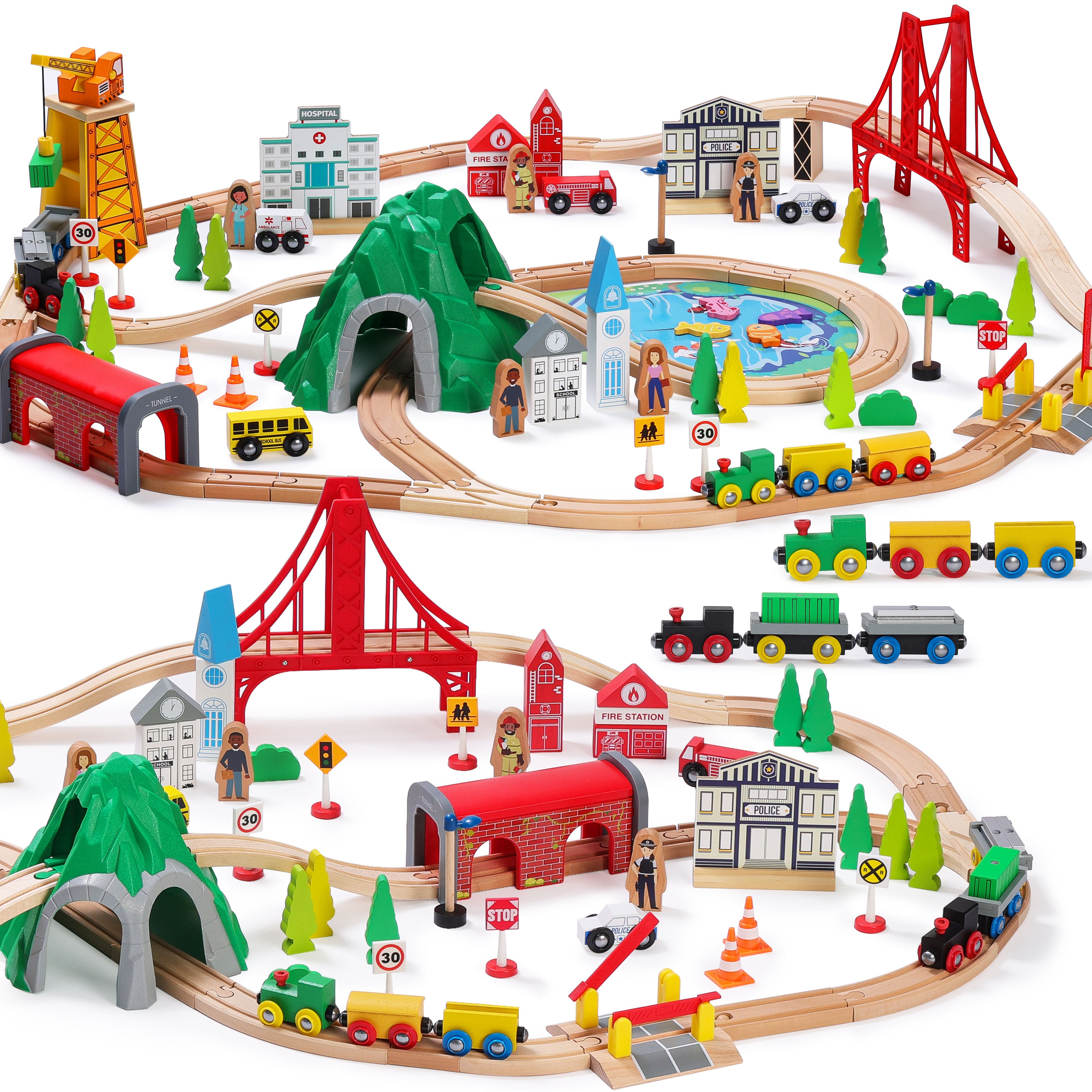 Wooden Train Set for Toddler, Double-Sided Train Tracks (112 Pcs) -1