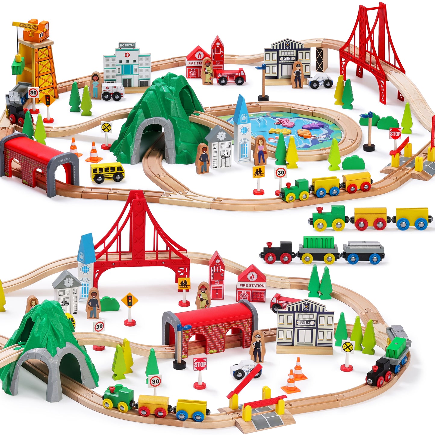 Wooden Train Set for Toddler, Double-Sided Train Tracks (112 Pcs) -1
