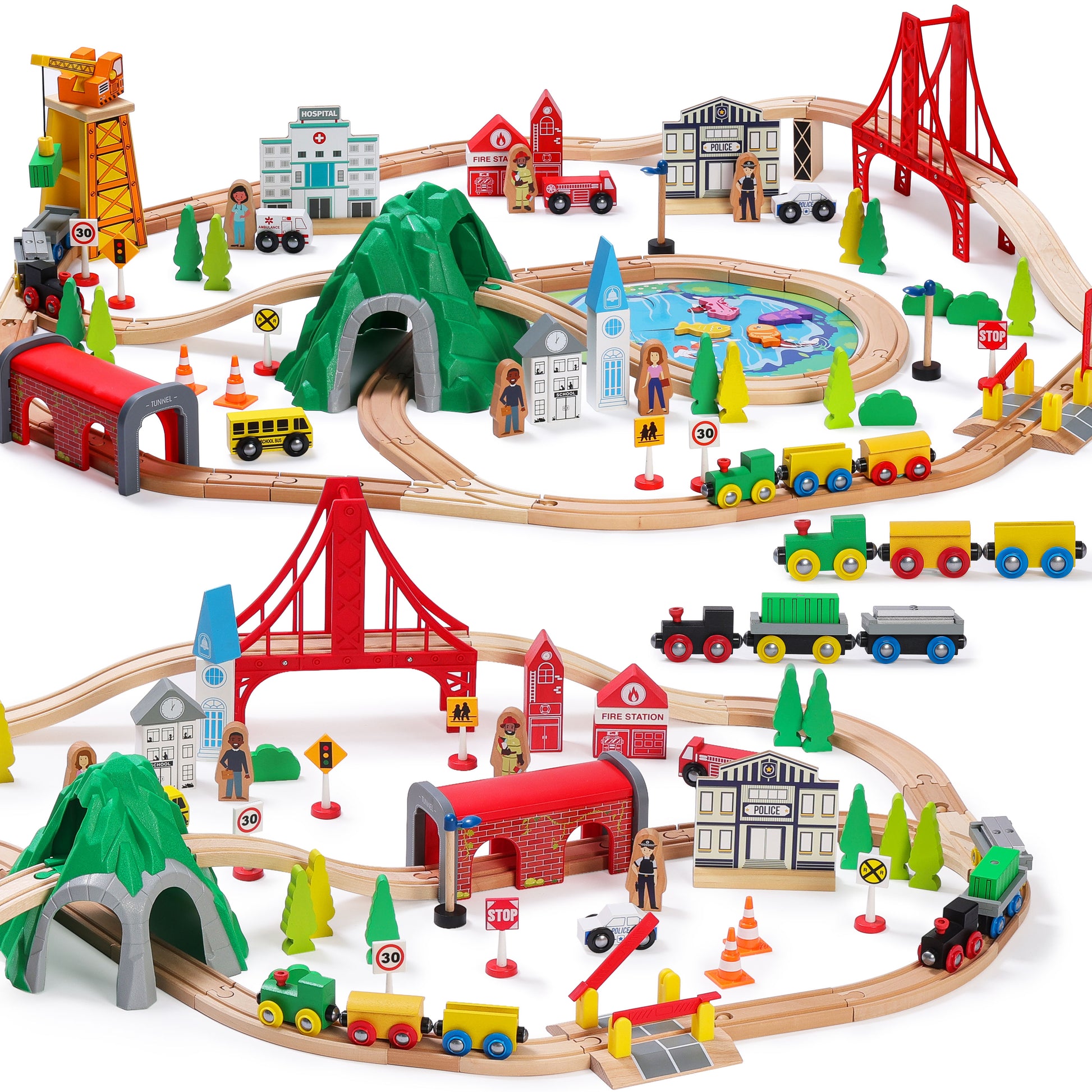 Wooden Train Set for Toddler, Double-Sided Train Tracks (112 Pcs) -1