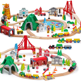 Wooden Train Set for Toddler, Double-Sided Train Tracks (112 Pcs) -1