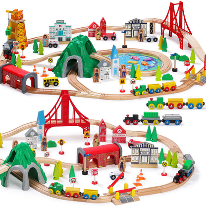 Wooden Train Set for Toddler, Double-Sided Train Tracks (112 Pcs) -1