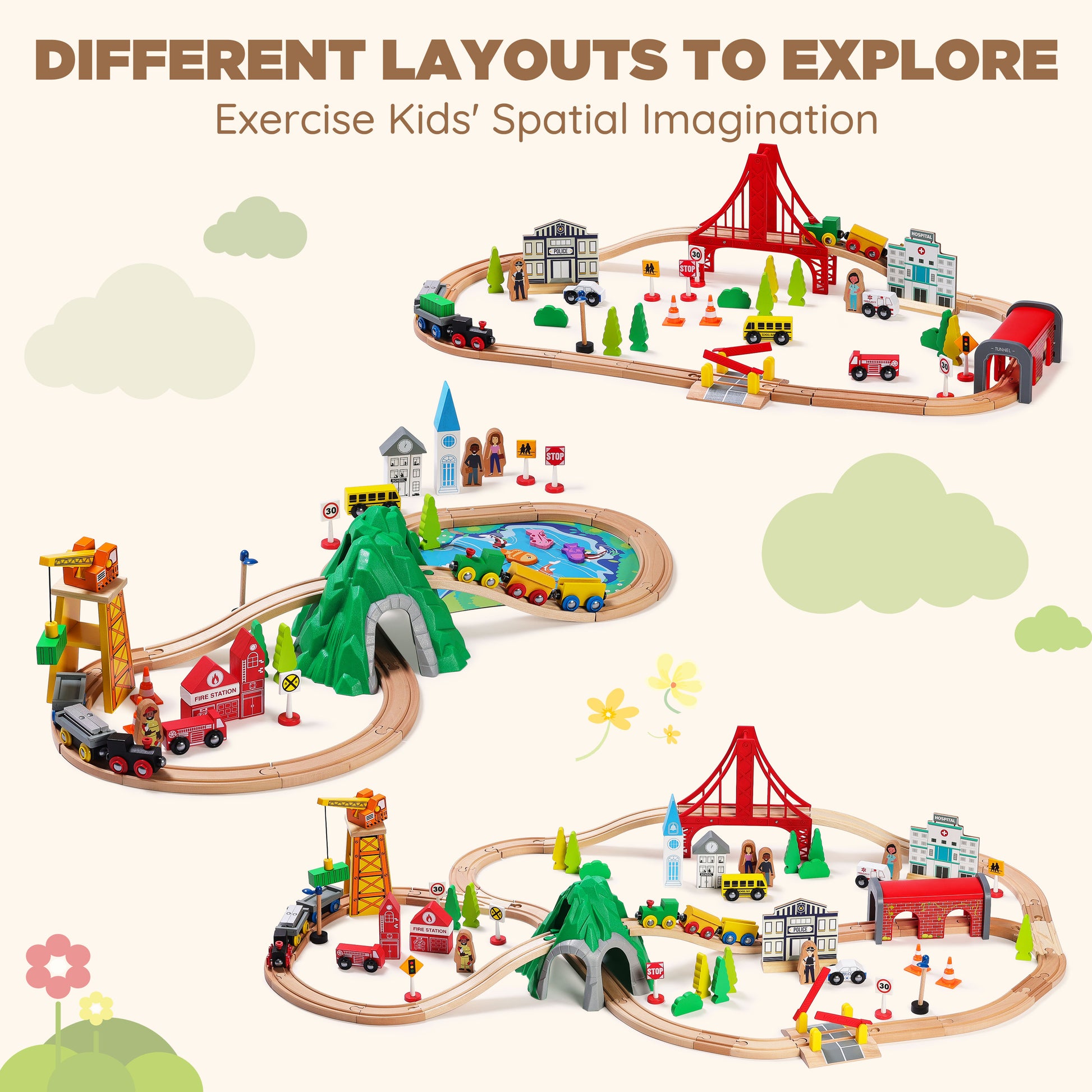 Wooden Train Set for Toddler, Double-Sided Train Tracks (112 Pcs) -3