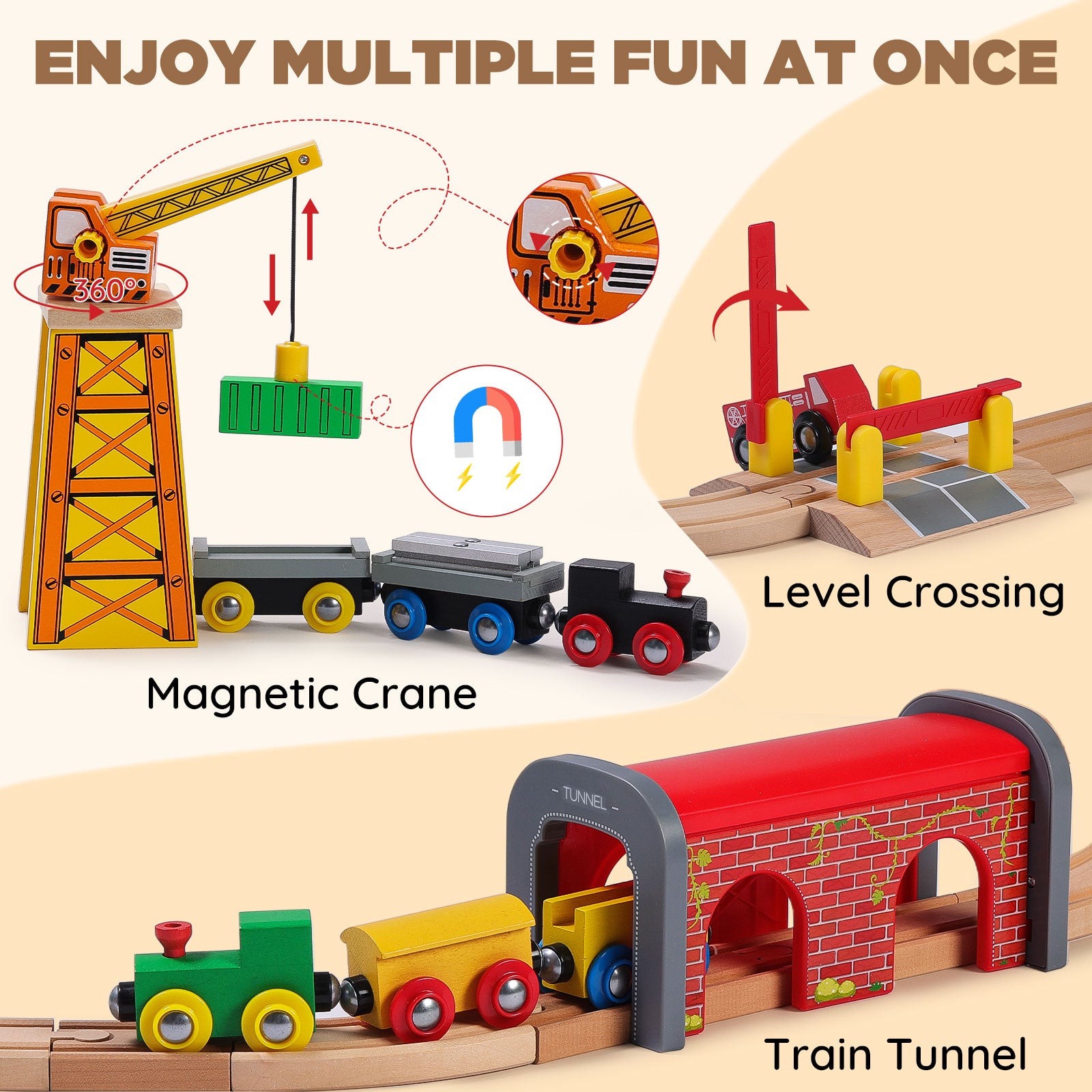 Wooden Train Set for Toddler, Double-Sided Train Tracks (112 Pcs) -4