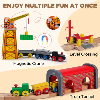 Wooden Train Set for Toddler, Double-Sided Train Tracks (112 Pcs) -4