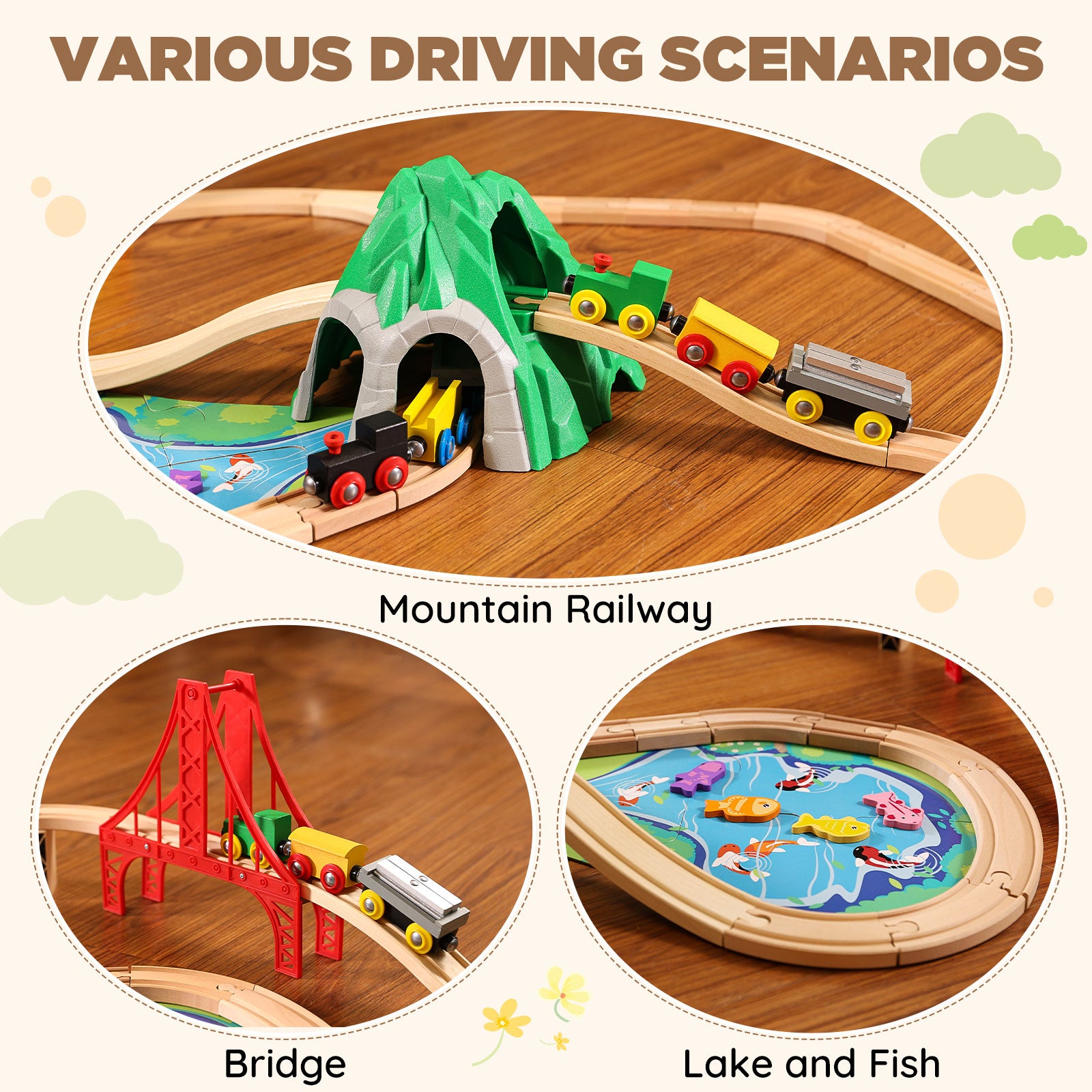 Wooden Train Set for Toddler, Double-Sided Train Tracks (112 Pcs) -6