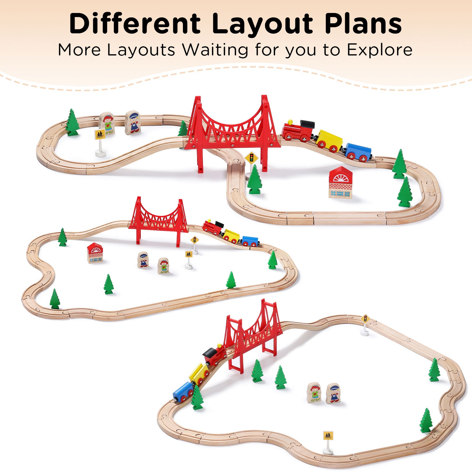Wooden Train Set for Toddler with Suspension Bridge-8