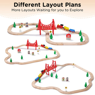 Wooden Train Set for Toddler with Suspension Bridge-8