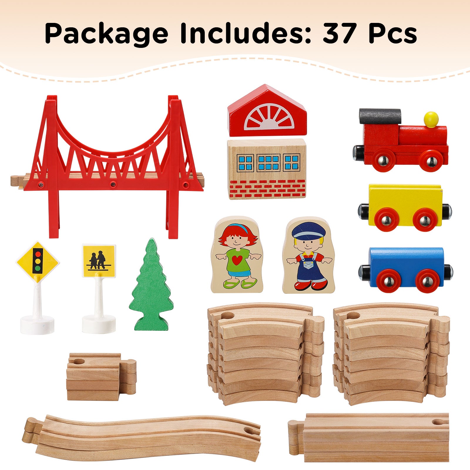 Wooden Train Set for Toddler with Suspension Bridge-2