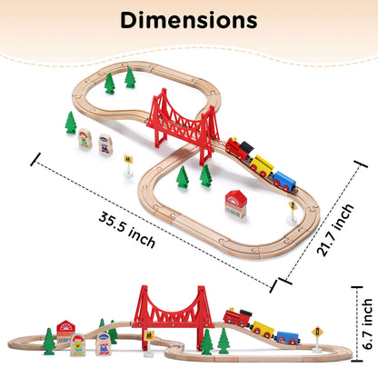 Wooden Train Set for Toddler with Suspension Bridge-size