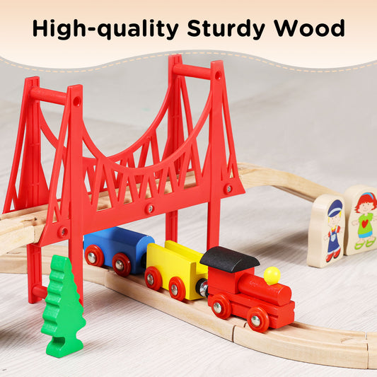 Wooden Train Set for Toddler with Suspension Bridge-5