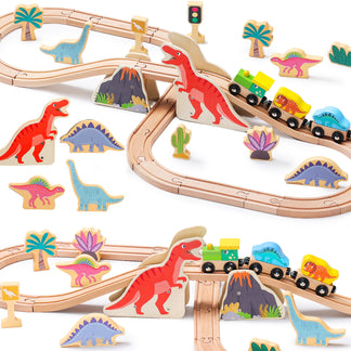 Wooden Train Set with Dinosaurs Theme (40 PCS)-1