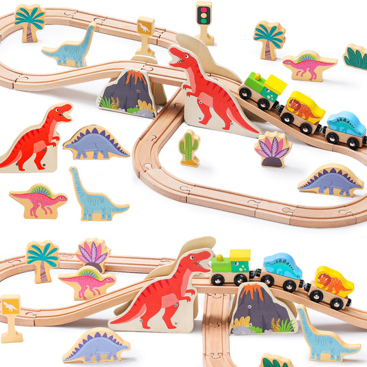 Wooden Train Set with Dinosaurs Theme (40 PCS)-1