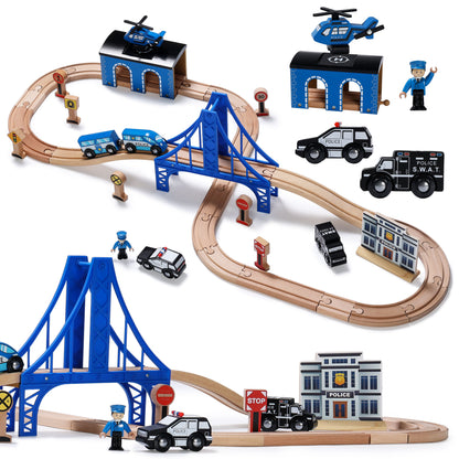 Wooden Train Set with Police Station Theme-1