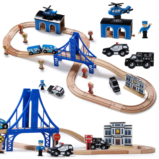 Wooden Train Set with Police Station Theme-1