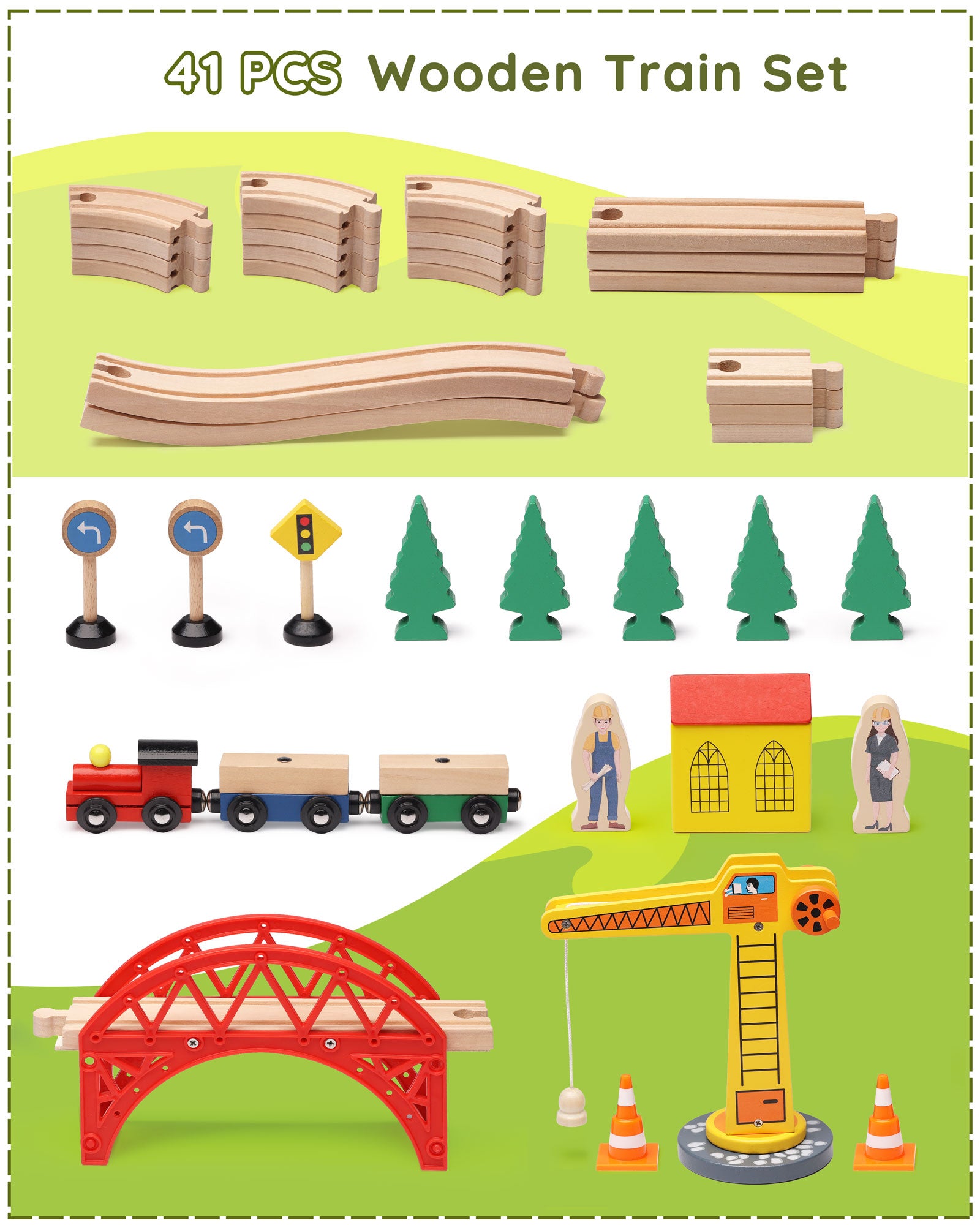 Wooden Train Track w/Crane-2