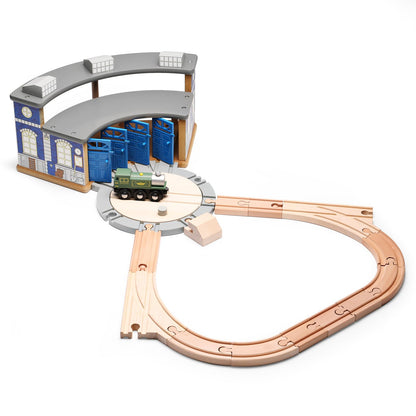 Wooden Train Track with Roundhouse-1