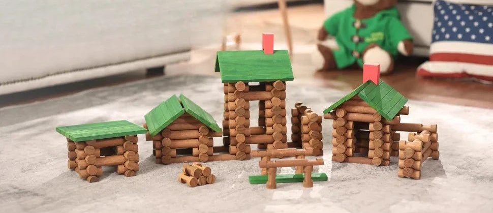 Set of wooden toy cabins