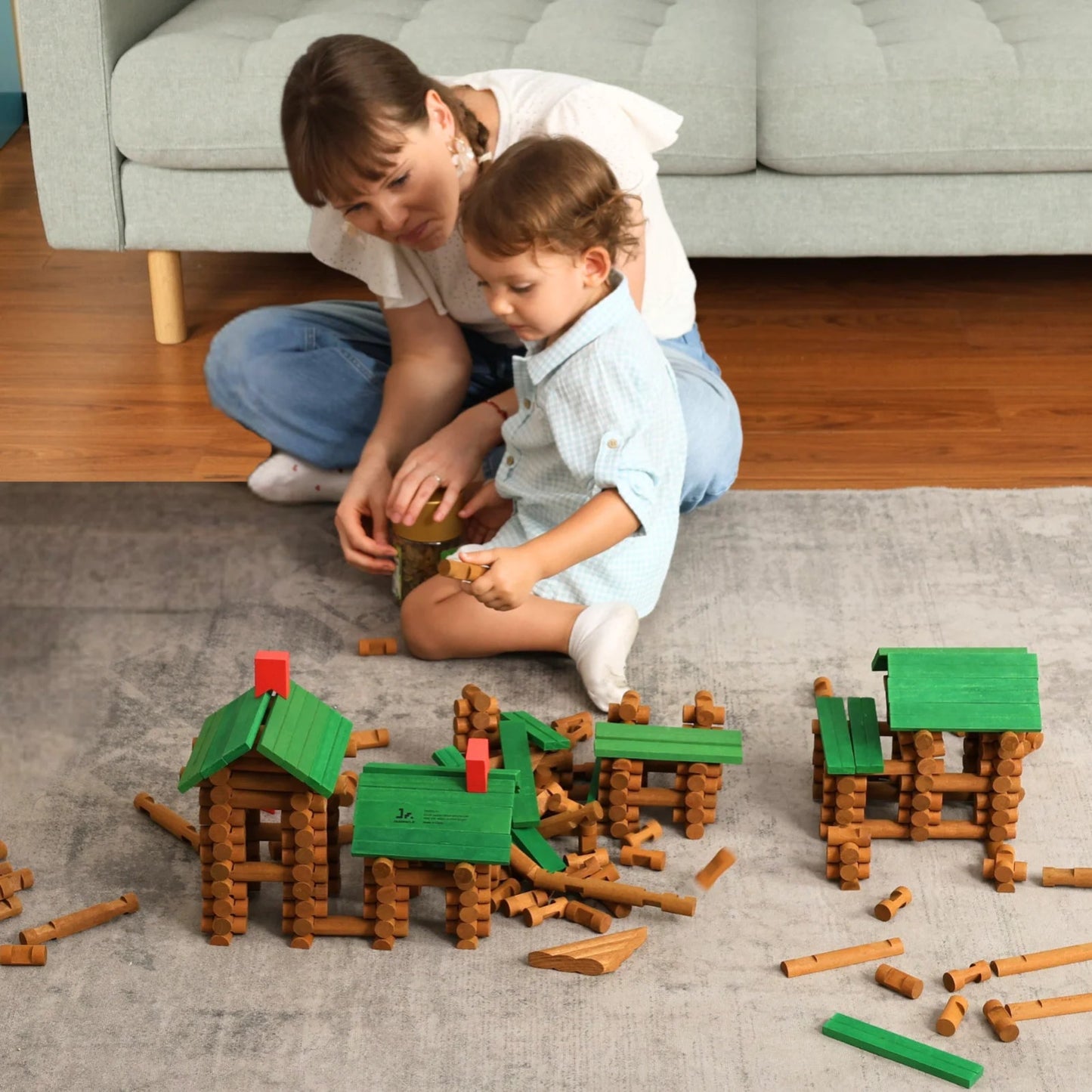 Log cabin set compatible with Lincoln Logs
