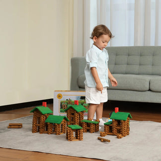Log cabin set compatible with Lincoln Logs