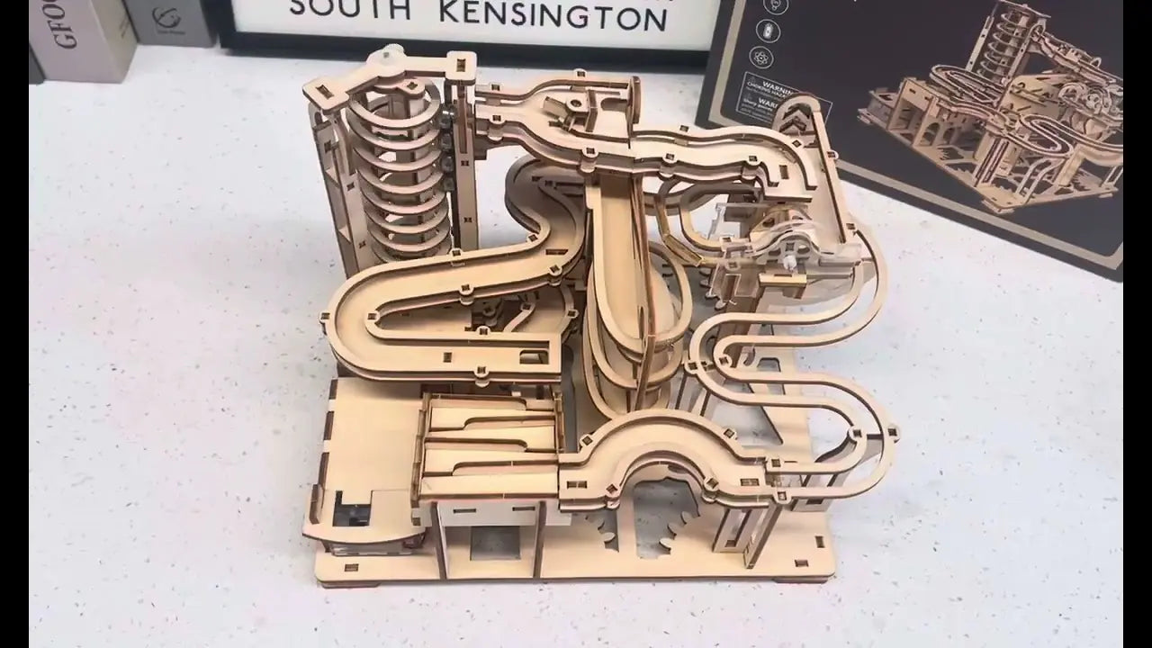Load video: Roller Coaster 3D Wooden Puzzles Marble Run Kit