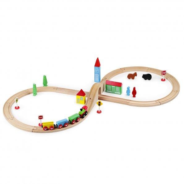 Wooden Train Set with Double-Side Train Tracks (37 pcs)