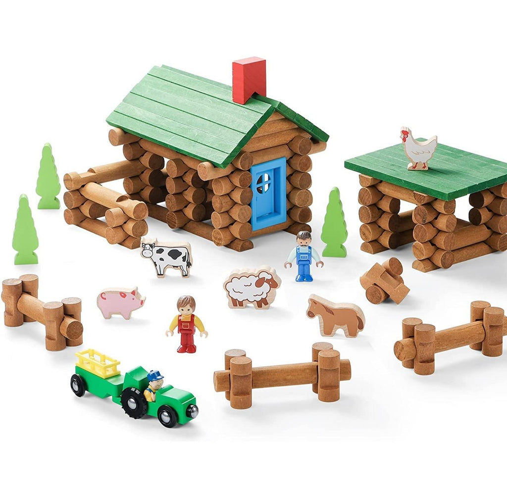 SainSmart Jr. Wooden Log Cabin Set Farm Building House Toy for Toddlers ...