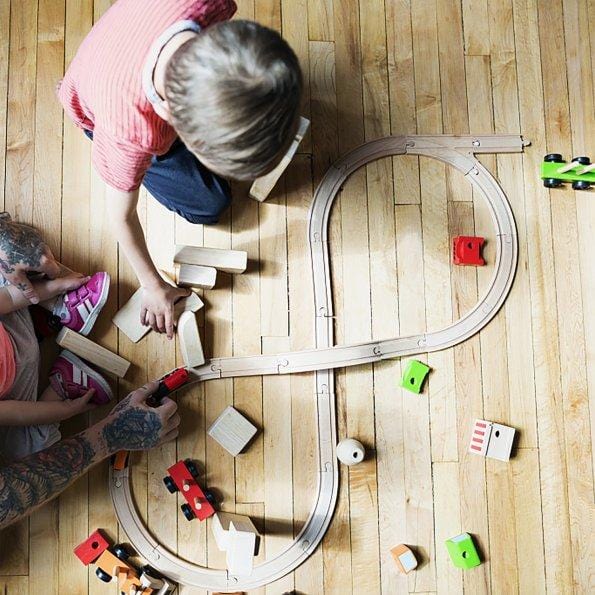 Wooden Train Set with Double-Side Train Tracks, 37 PCS - SainSmart Jr.