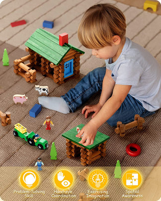 Village Themed Building House-lincoln logs toy