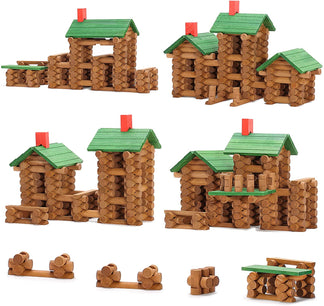 Wooden lincoln Log Cabin Set Building House Toy (666 pcs)-1